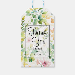 Watercolor green pink wildflowers gift tags
