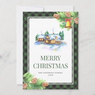 Watercolor Green Plaid Christmas Holiday Card