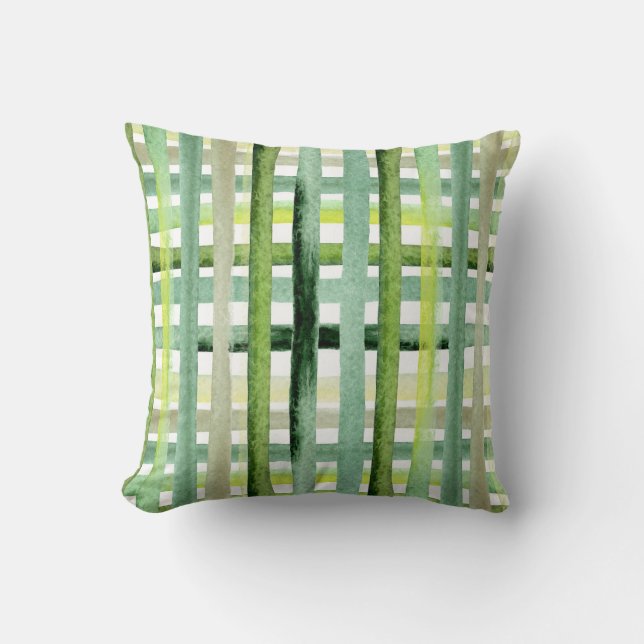 Watercolor Green Plaid Cushion (Front)