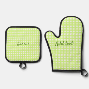 Watercolor green plaid ginham personalised add tex oven mitt & pot holder set