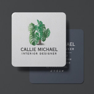 Watercolor Green Plant Square Business Card