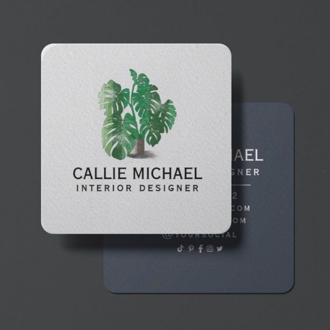 Watercolor Green Plant  Square Business Card (Creator Uploaded)