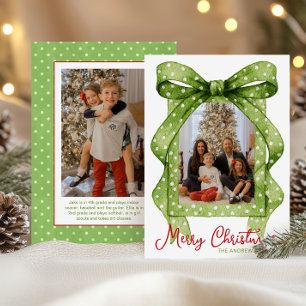 Watercolor Green Polka Dot Bow Christmas Photo Holiday Card
