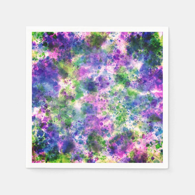 Watercolor Green Purple Blue Paint Splash Abstract Napkin (Front)