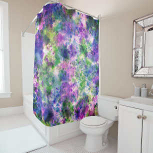 Watercolor Green Purple Blue Paint Splash Abstract Shower Curtain