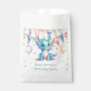 Watercolor Green Purple Dragon Boy Birthday Party Favour Bag