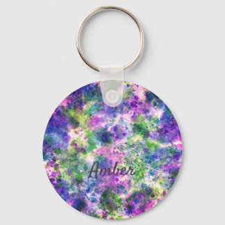 Watercolor Green Purple Paint Splash Personalised Key Ring