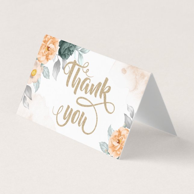 Watercolor Green Roses Thank You Business Card (Front)