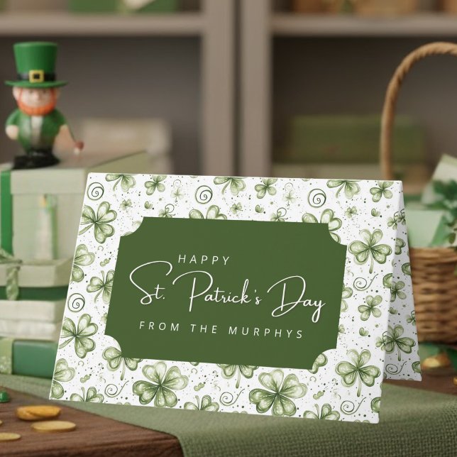 Watercolor Green Shamrocks Happy St. Patrick's Day Card (Creator Uploaded)