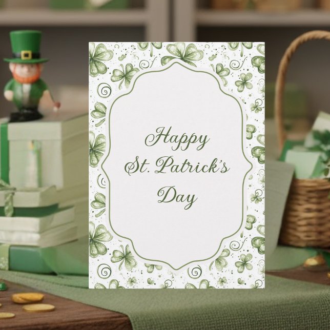 Watercolor Green Shamrocks Happy St. Patrick's Day Holiday Card (Creator Uploaded)