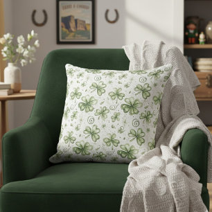 Watercolor Green Shamrocks Pattern Irish Accent Cushion