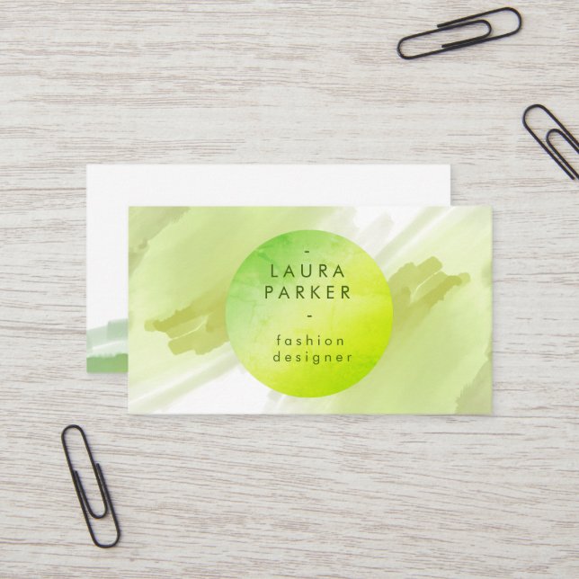 Watercolor Green Splatter Abstract Makeup Artist Business Card (Front/Back In Situ)