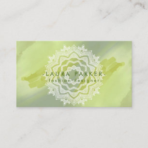 Watercolor Green Splatter Abstract Mandala Art Business Card