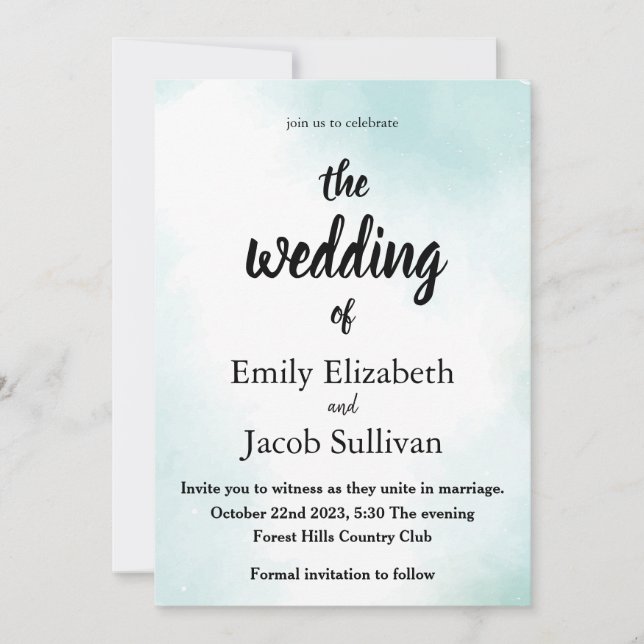Watercolor Green The Wedding Of Invitation (Front)