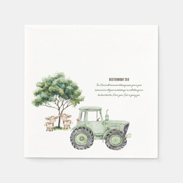 Watercolor Green Tractor Farm Baby Shower Napkins  (Front)