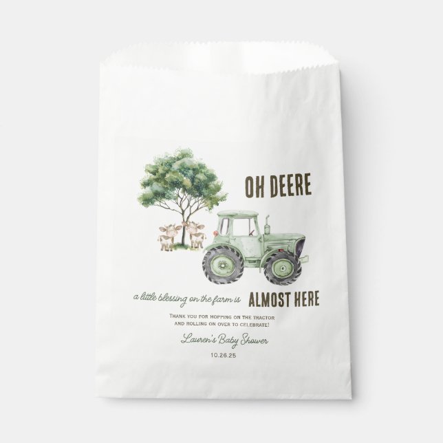 Watercolor Green Tractor Farm Favour Bags (Front)