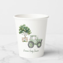 Watercolor Green Tractor Farm Paper Cups