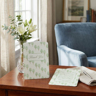 Watercolor Green Trees Memorial Funeral Thank You  Card