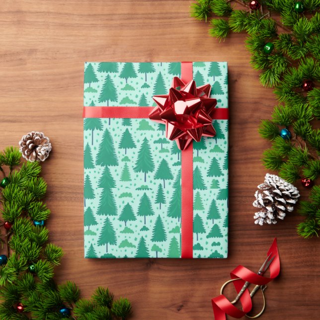 Watercolor Green Trees Pattern Wrapping Paper (Holiday Gift)