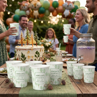 Watercolor Green Trees Personalised Paper Cups