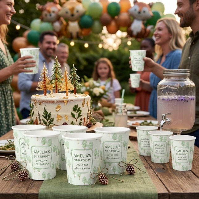 Watercolor Green Trees Personalised Paper Cups (Creator Uploaded)