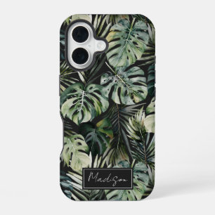 Watercolor Green Tropical Forest Leaves Pattern iPhone 16 Case