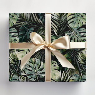 Watercolor Green Tropical Forest Leaves Pattern Wrapping Paper Sheet