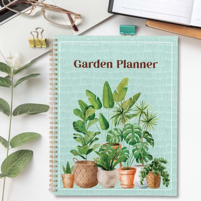 Watercolor Green Tropical Houseplant Garden Planner (In situ)