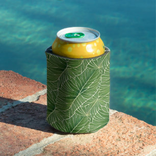Watercolor Green Tropical Leaves Pattern Can Cooler