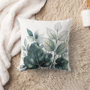 Watercolor Green Tropical Leaves Pattern Cushion