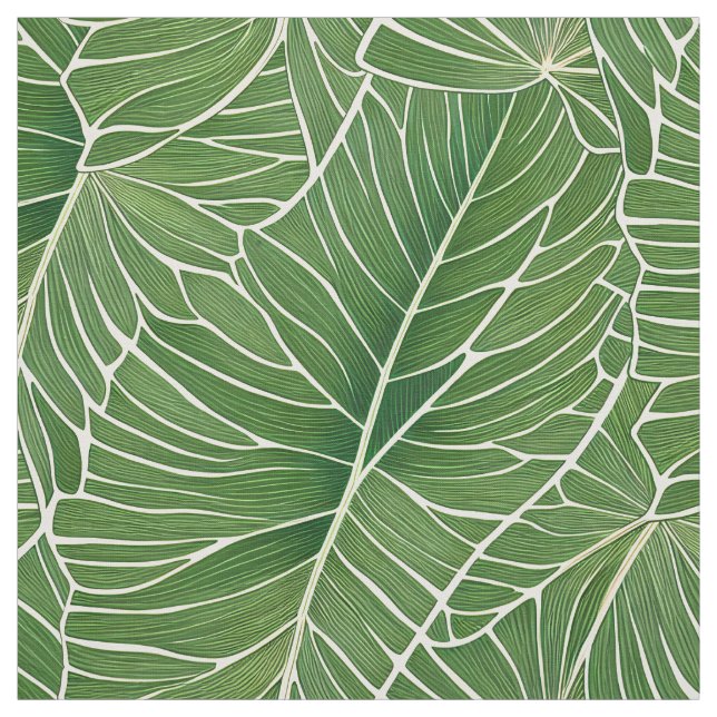 Watercolor Green Tropical Leaves Pattern Fabric (Swatch)
