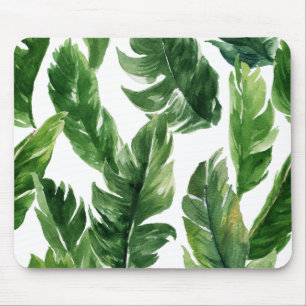 Watercolor Green Tropical Leaves Pattern Mouse Pad