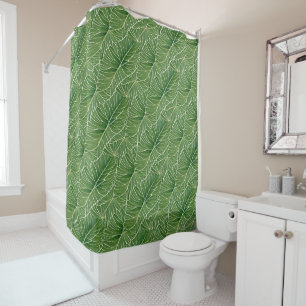 Watercolor Green Tropical Leaves Pattern Shower Curtain