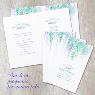 Watercolor green vine floral wedding program