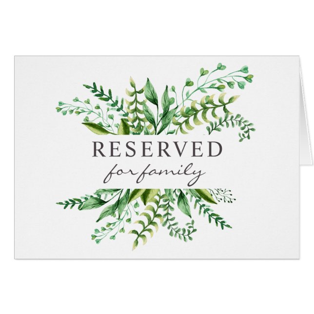 Watercolor green wedding. Botanical reserved sign (Front Horizontal)