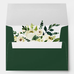 Watercolor Green White Floral Elegant Wedding Envelope