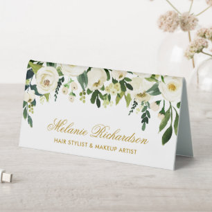 Watercolor Green White Floral Gold Name Sign