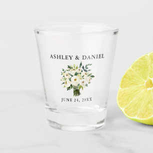 Watercolor Green White Floral Wedding Shot Glass