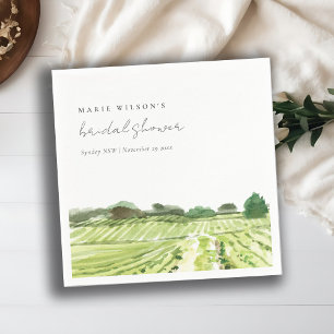 Watercolor Green Winery Vineyard Bridal Shower Napkin