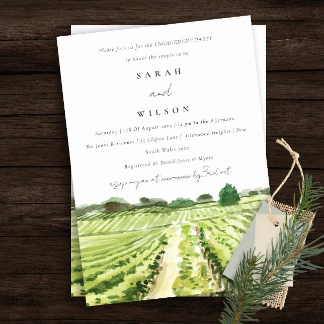 Watercolor Green Winery Vineyard Engagement Invite (Creator Uploaded)
