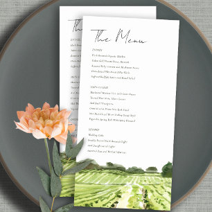 Watercolor Green Winery Vineyard Wedding Menu Card