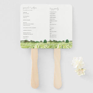 Watercolor Green Winery Vineyard Wedding Program Hand Fan