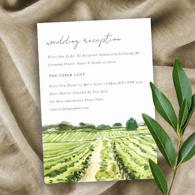 Watercolor Green Winery Vineyard Wedding Reception Enclosure Card (Creator Uploaded)