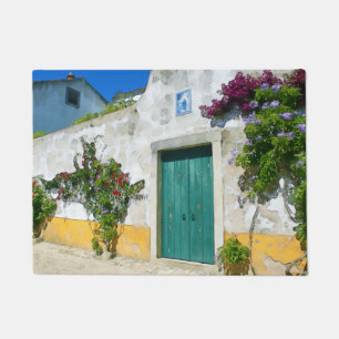 Watercolor green wooden door doormat