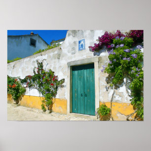 Watercolor green wooden door poster