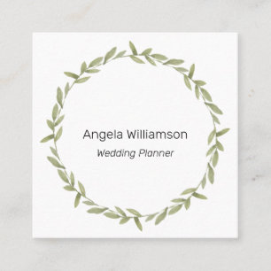 Watercolor Green Wreath Square Business Card