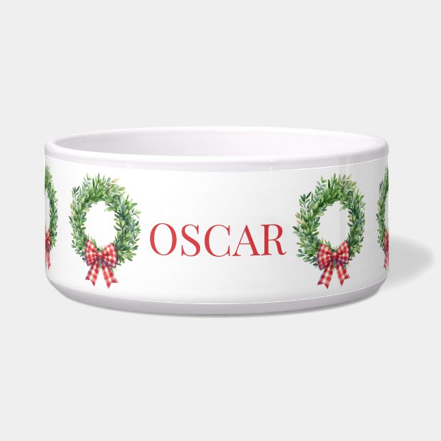 Watercolor Green Wreath With Red Gingham Bow (Front)