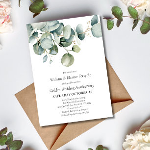 Watercolor Greenery 50th Wedding Anniversary Invitation