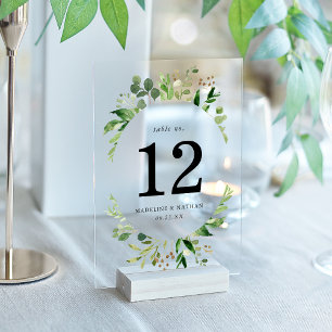 Watercolor Greenery Acrylic Wedding Table Number