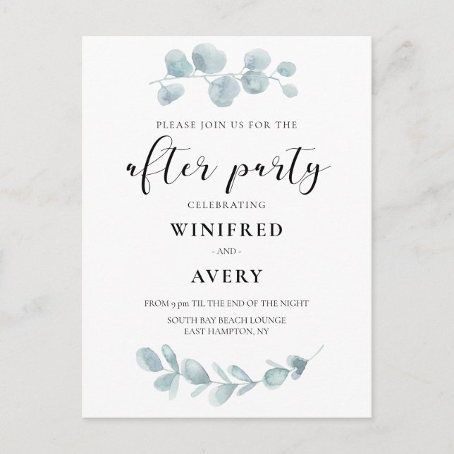 Watercolor greenery after party invitation postcard (Front)